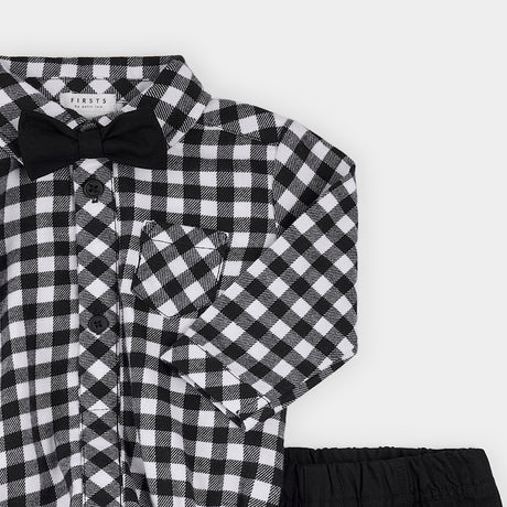 Black & White Tartan 3pc Flannel Outfit Set by Petit Lem