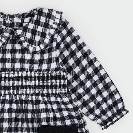 Black & White Tartan Flannel Dress Set by Petit Lem
