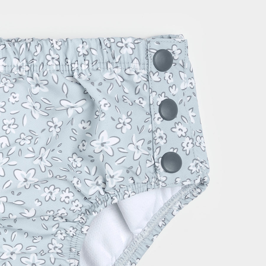 Vintage Flowers on Powder Blue Swim Diaper by Petit Lem