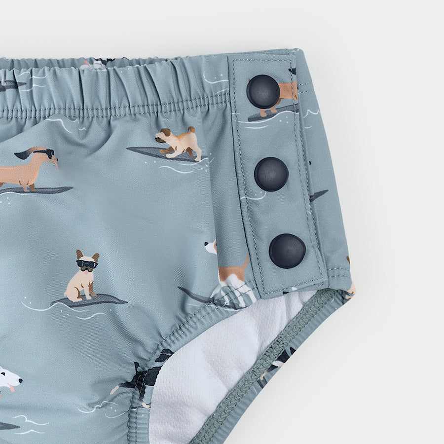 Surfing Pups on Blue Swim Diaper by Petit Lem
