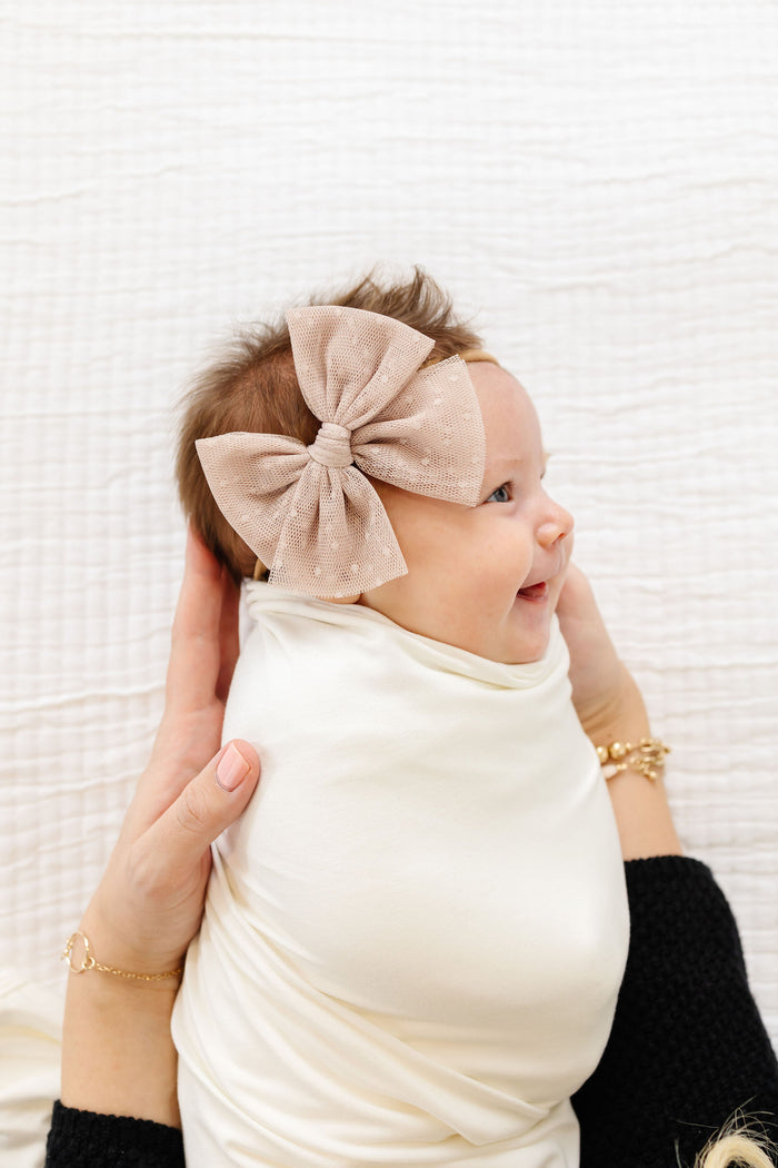 Large Tulle Bow - Tan Dot by Lou Lou & Company