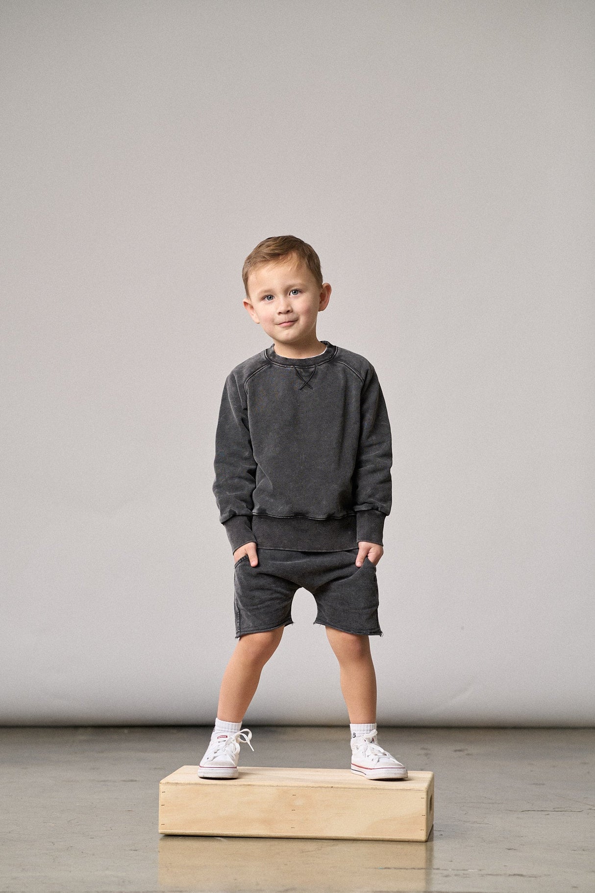 Acid Wash Raw Edge Harem Short- Black by Little Bipsy