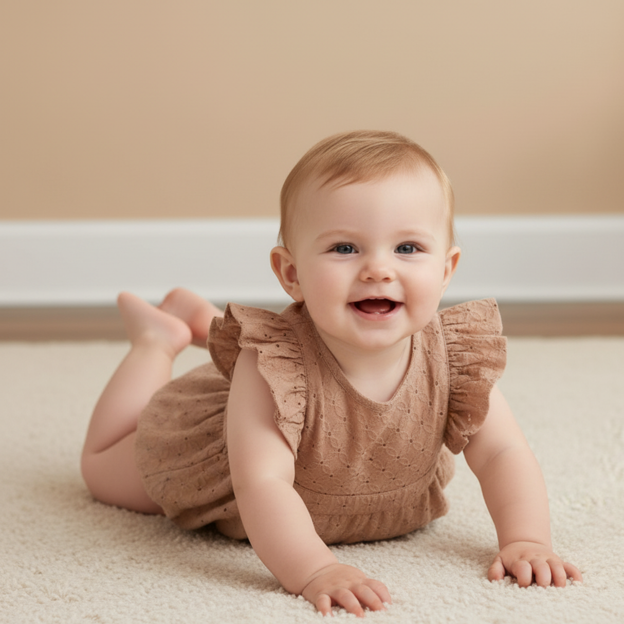 Organic Eyelet Flutter Romper- Clay Eyelet by Makemake