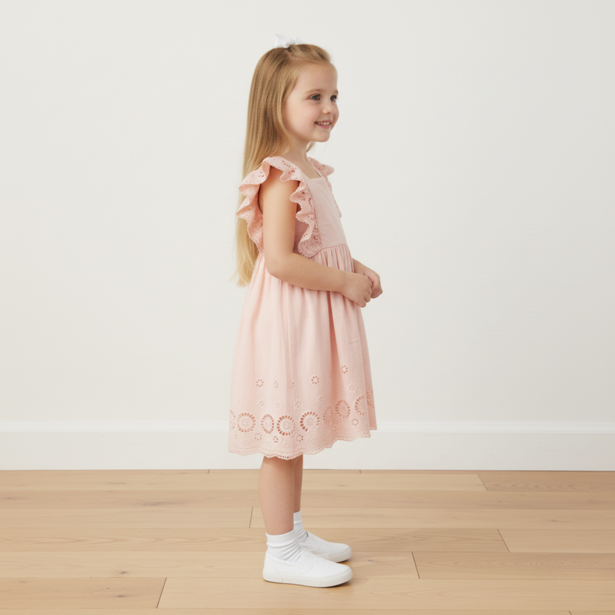 Organic Eyelet Flutter Dress- Blush Eyelet by Makemake
