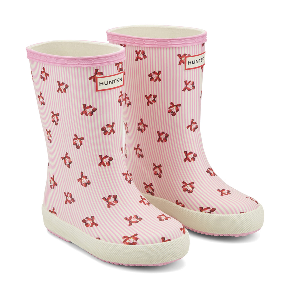 Kids First Classic Rain Boots- Pink Cherry Bow Print by Hunter Boots