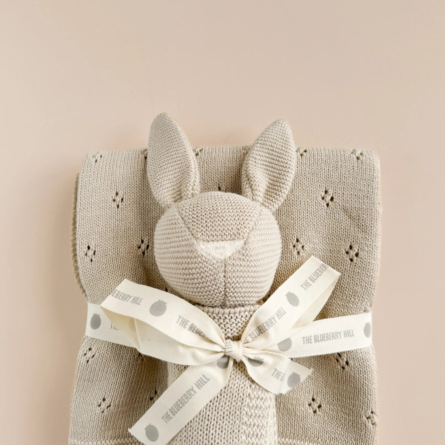 Set Pique Blanket Bunny Lovey Birch Baby Gift Organic Cotton The Blueberry Hill