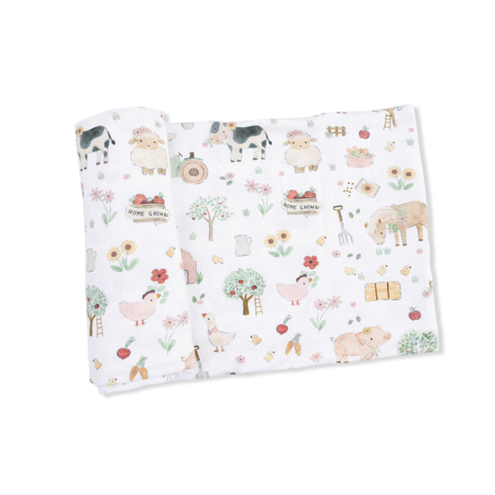 Swaddle Blanket- Cute Farm Animals Pink by Angel Dear