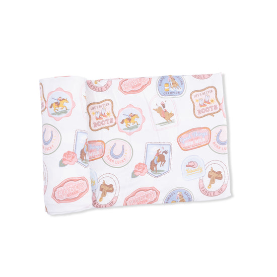 Swaddle Blanket- Rodeo Patches Pink by Angel Dear