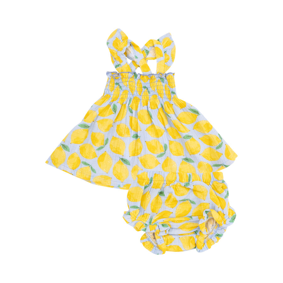 Ruffle Strap Smocked Top and Diaper Cover -Sunny Lemons by Angel Dear
