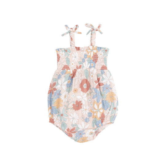 Tie Strap Smocked Bubble - Tropical Retro Floral by Angel Dear