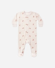 Hidden Snap Footie || Red Bows by Quincy Mae