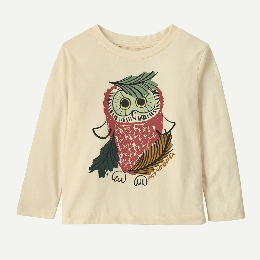 Baby Long-Sleeved Graphic T-Shirt- Piney Peek: Undyed Natural by Patagonia
