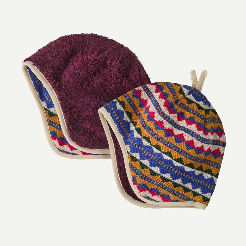 Baby Reversible Beanie- Diamond Stripe: Rutabaga White by Patagonia