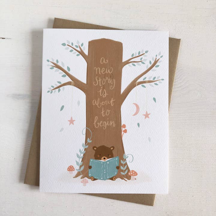 A New Story- New Baby Shower Woodland Bear Card