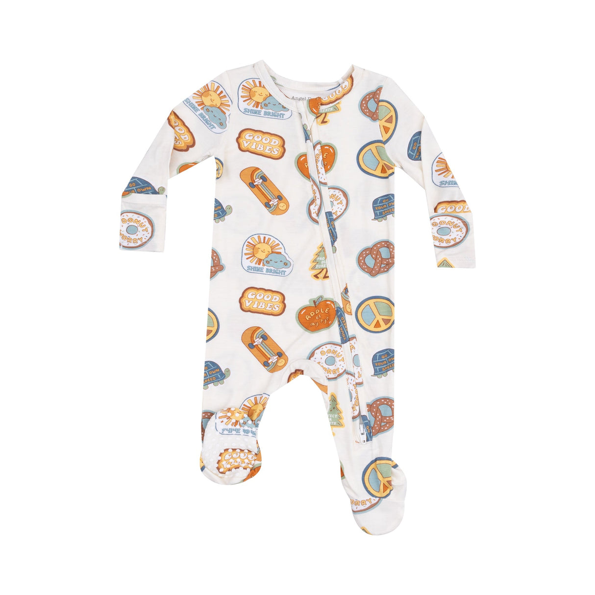 2 Way Zipper Footie - Groovy Vibes Stickers Tan by Angel Dear