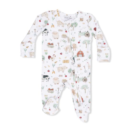 2 Way Zipper Footie- Cute Farm Animals Uni by Angel Dear