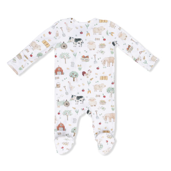 2 Way Zipper Footie- Cute Farm Animals Uni by Angel Dear