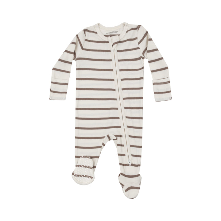 2 Way Zipper Footie - Brown Rib Stripe by Angel Dear