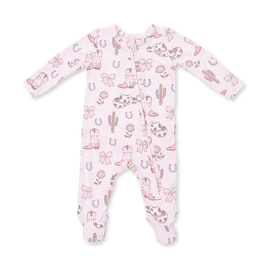 2 Way Ruffle Back Zipper Footie- Cowgirl Boots and Bows by Angel Dear