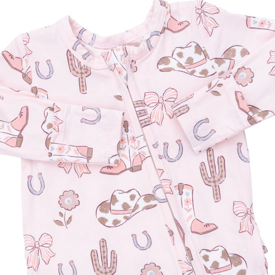 2 Way Ruffle Back Zipper Footie- Cowgirl Boots and Bows by Angel Dear