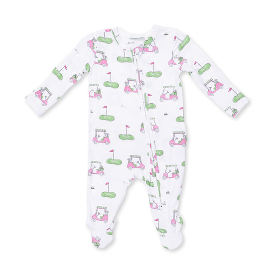 2 Way Ruffle Back Zipper Footie- Golf Carts Pink by Angel Dear