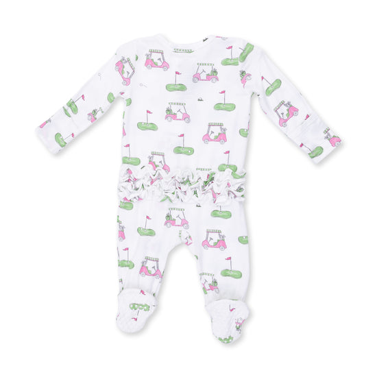 2 Way Ruffle Back Zipper Footie- Golf Carts Pink by Angel Dear