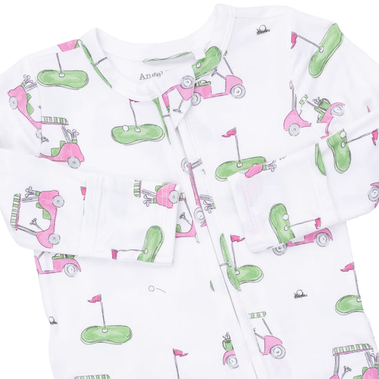 2 Way Ruffle Back Zipper Footie- Golf Carts Pink by Angel Dear