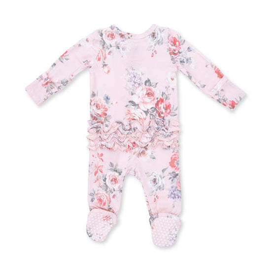 2 Way Ruffle Back Zipper Footie- Painterly Rose Bouquets by Angel Dear