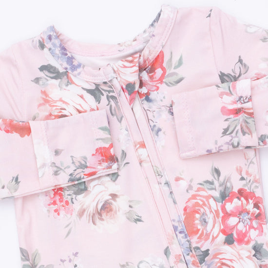2 Way Ruffle Back Zipper Footie- Painterly Rose Bouquets by Angel Dear