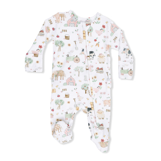 2 Way Ruffle Back Zipper Footie- Cute Farm Animals Pink by Angel Dear