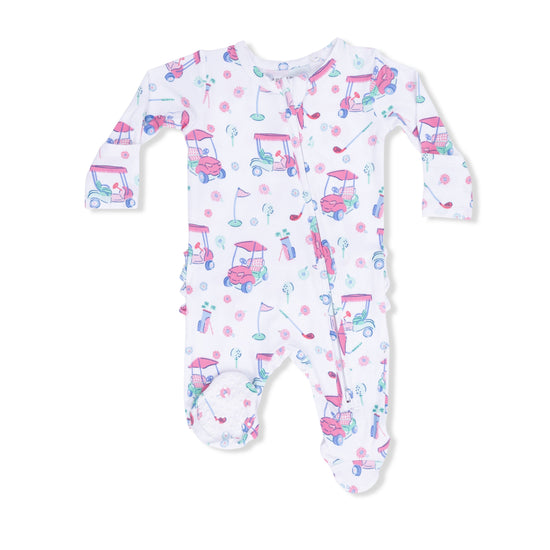 2 Way Ruffle Back Zipper Footie- Golf Carts & Flowers by Angel Dear