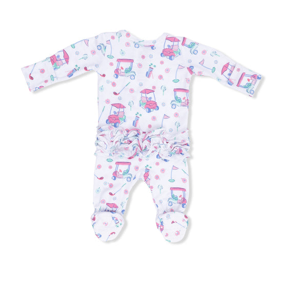 2 Way Ruffle Back Zipper Footie- Golf Carts & Flowers by Angel Dear