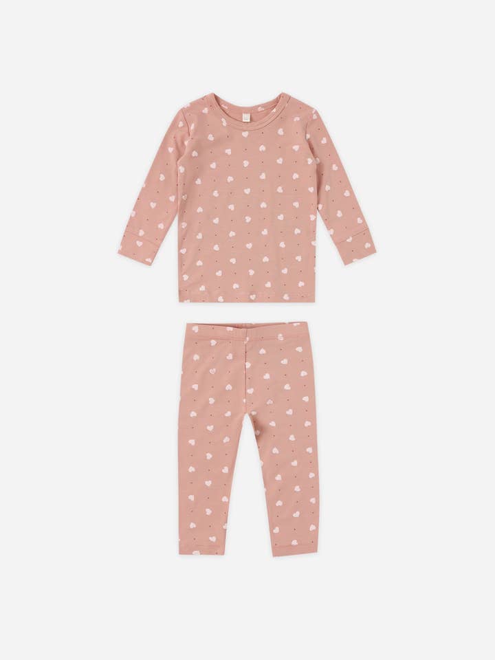 Bamboo Pajama Set || Pink Hearts by Quincy Mae