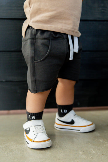 Raw Edge Harem Short - Charcoal by Little Bipsy