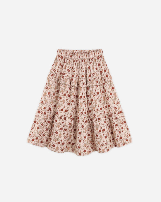 Ruffled Midi Skirt || Pink Floral by Rylee + Cru