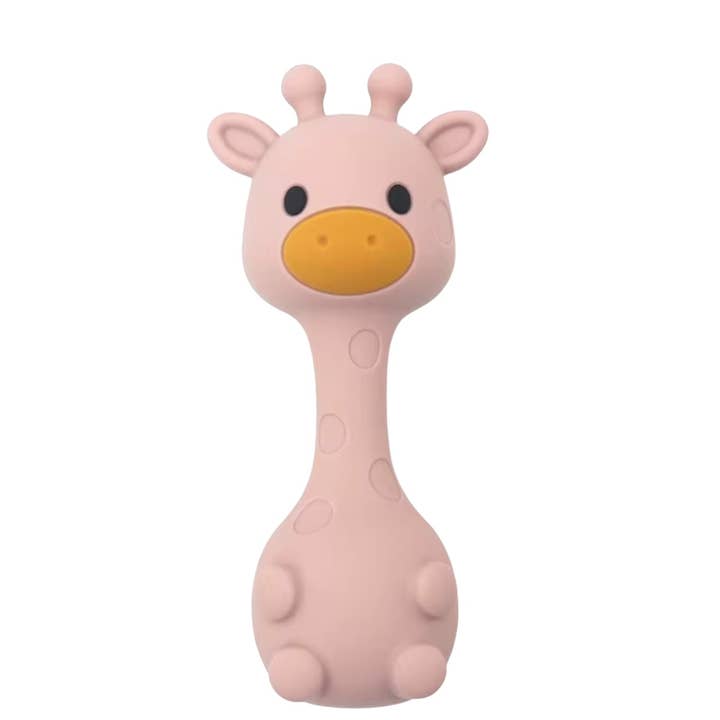 All Silicone Giraffe Rattle- Misty Rose by Three Hearts + Co.