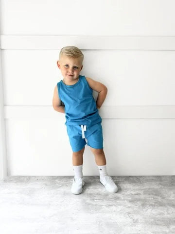 Raw Edge Harem Short - Electric Blue by Little Bipsy