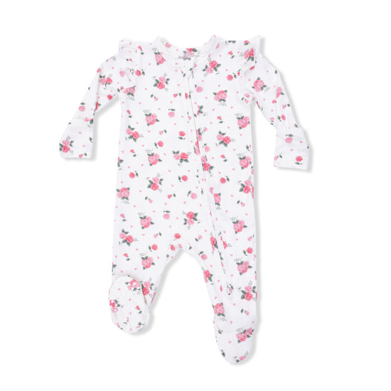 2 Way Ruffle Back Zipper Footie- Pink Rosettes by Angel Dear