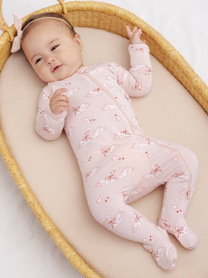 Bamboo Zip Footie || Swans by Quincy Mae
