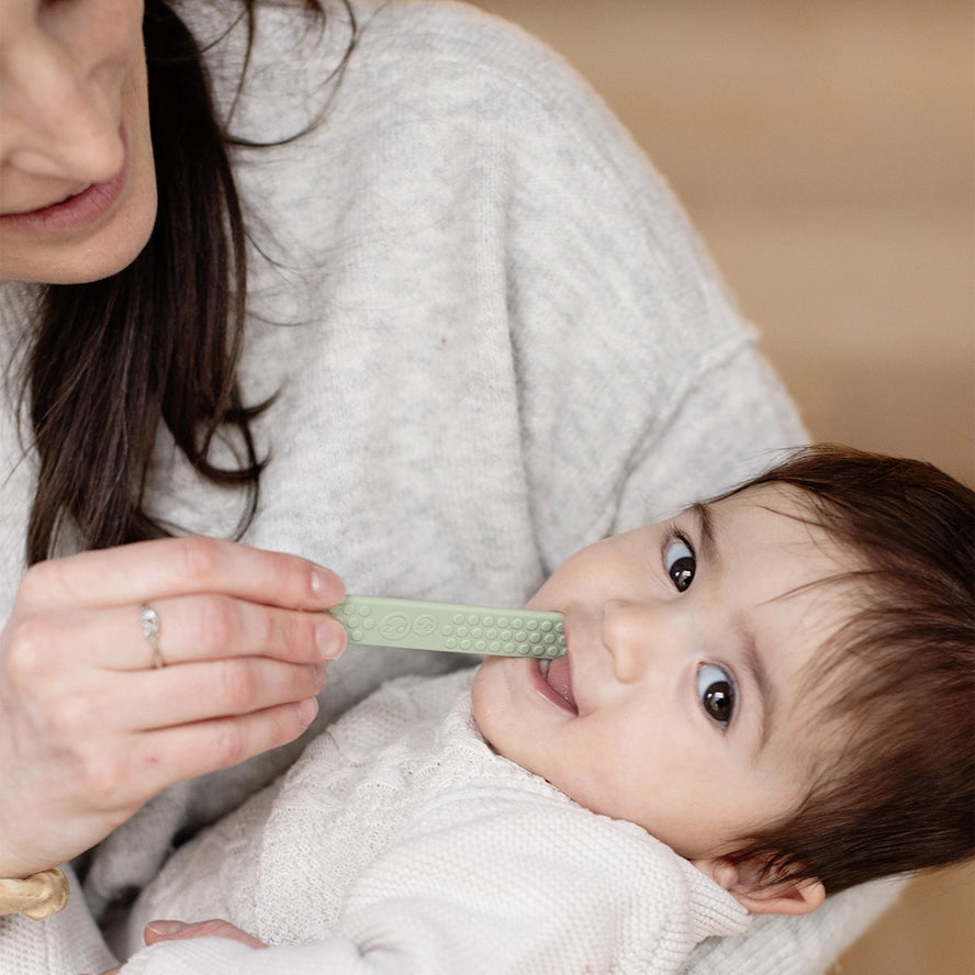 Baby-Led™ Toothbrush + Sensory Tongue Depressor Dual Pack - Sage by EZPZ