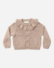 Ruffle Collar Cardigan || Heathered Almond by Quincy Mae