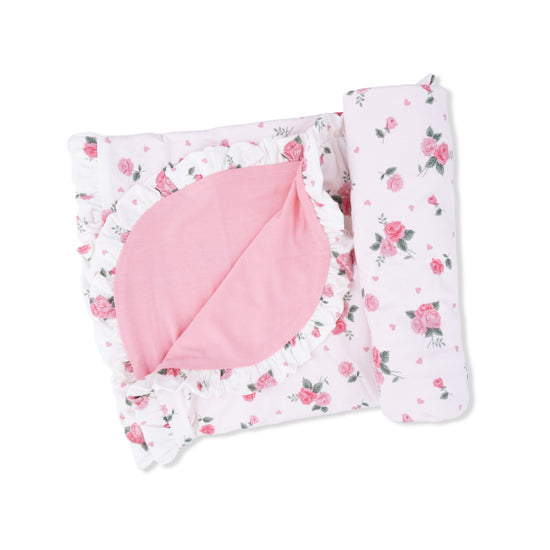 Ruffle Blanket- Pink Rosettes by Angel Dear
