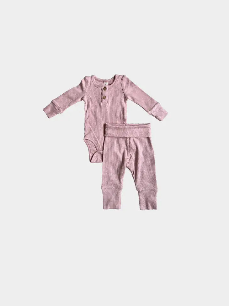 Baby Ribbed Henley Bodysuit Set in Blush by babysprouts