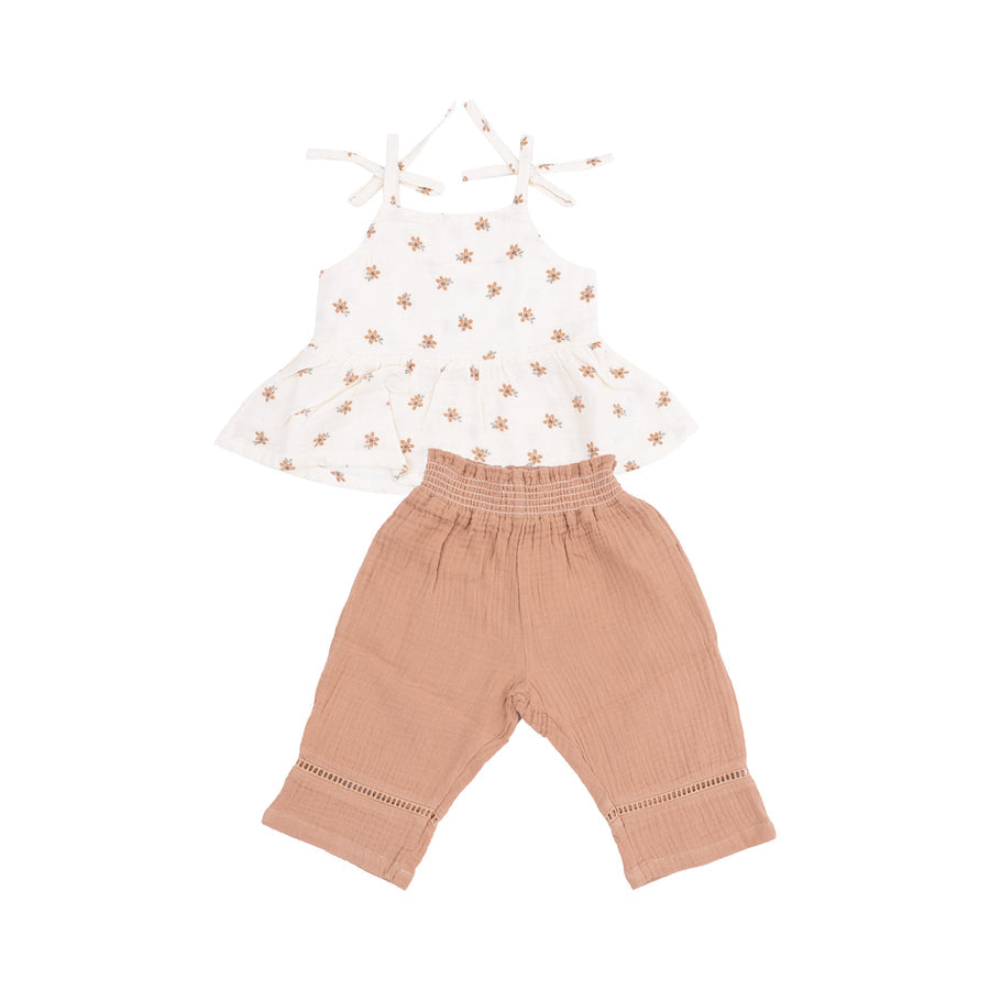 Peplum Tank with Smocked Back and Smocked Waist Pants- Bitty Blooms by Angel Dear