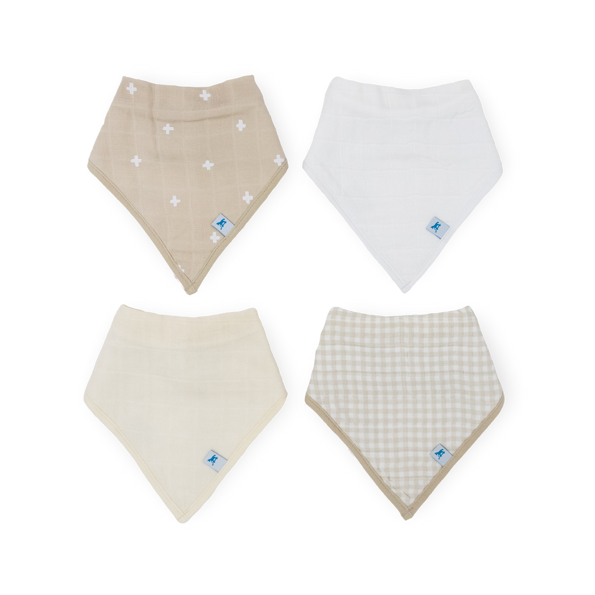 Cotton Muslin + Fleece Bandana Bib 4 Pack - Taupe Cross by Little Unicorn