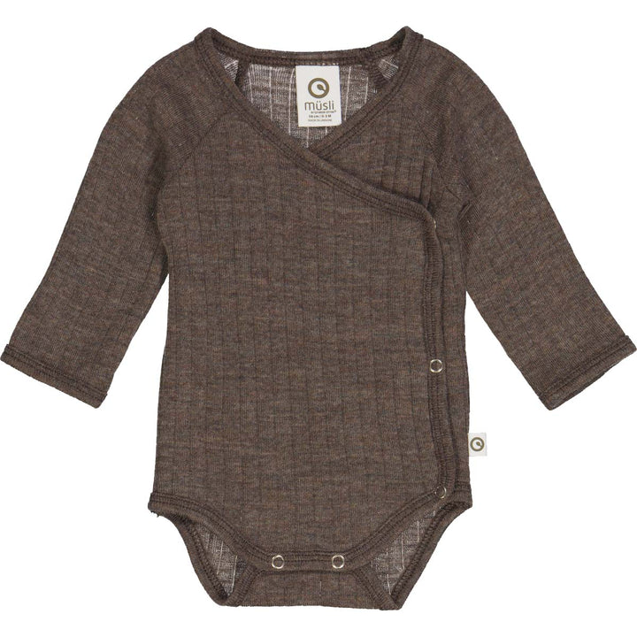 Woolly Walnut Rib Wrap Bodysuit by Müsli