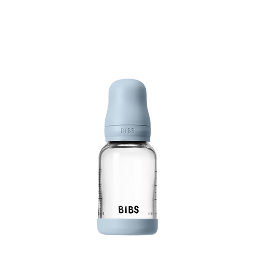 Baby Glass Bottle Set 4oz Silicone- Baby Blue (Slow Flow) by Bibs