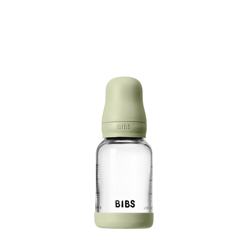 Baby Glass Bottle Set 4oz Silicone (Slow Flow) - Sage by Bibs