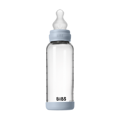 Baby Glass Bottle Set 8oz Silicone (Medium Flow) -Baby Blue by Bibs