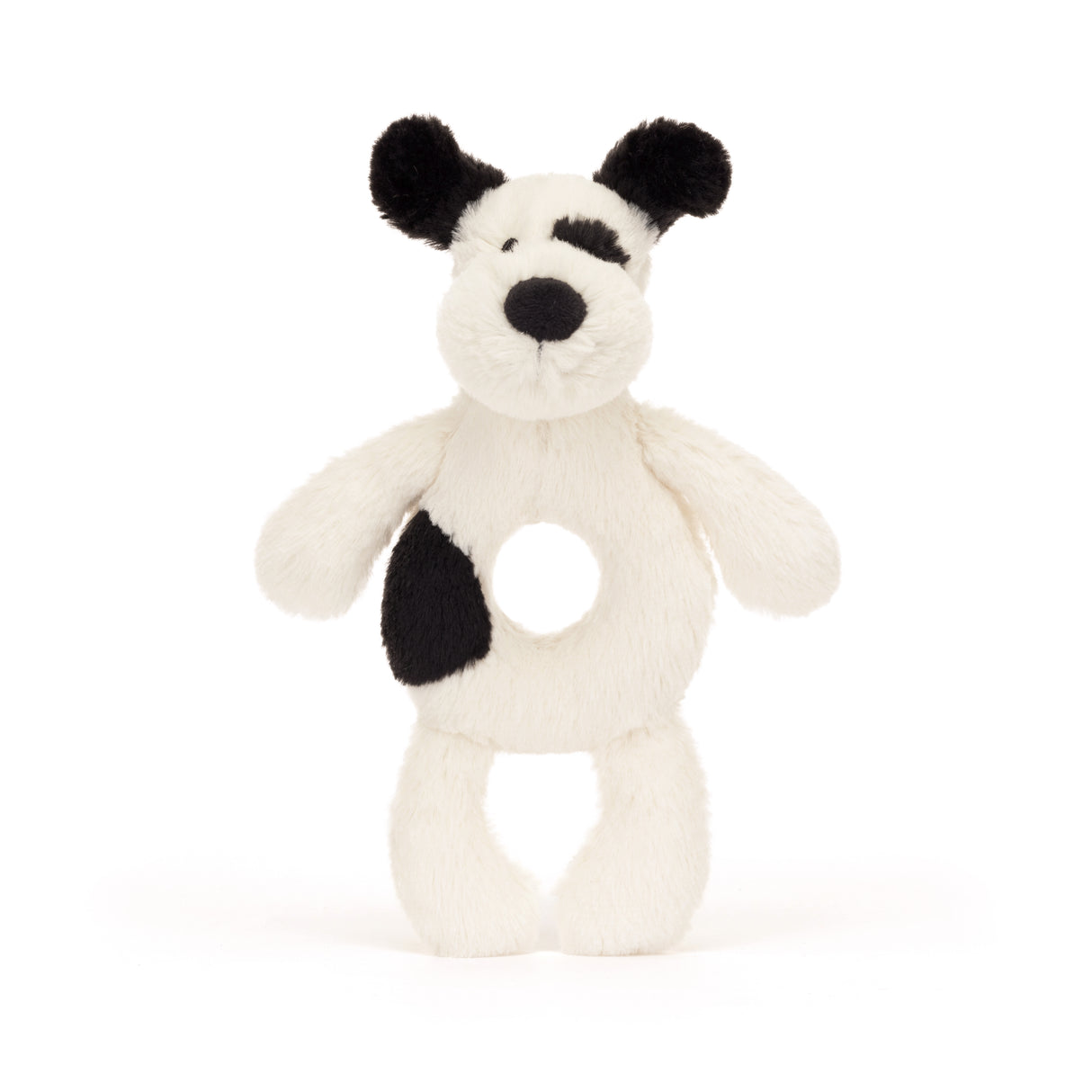 Bashful Black and Cream Puppy Ring Rattle by Jellycat